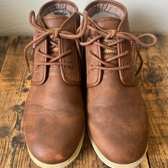 Levi's 501 Boys Youth Ankle Work Boots SZ 6 Brown British Tan Lightweight - Picture 3 of 10